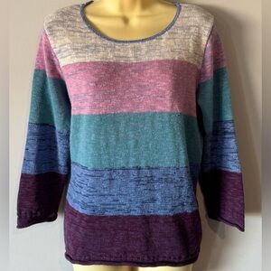 Cotton Country Parkhurst Striped Knit Sweater 3/4 Sleeve 100% cotton Medium